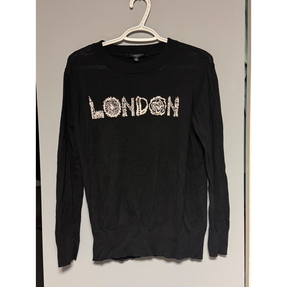 Thakoon for Designation London Graphic Sweater Black Knit Long Sleeve Large Soft